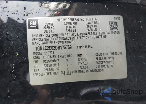 2013 Chevrolet Tahoe Commercial Fleet from USA, damaged, VIN 1GNLC2E02DR175769